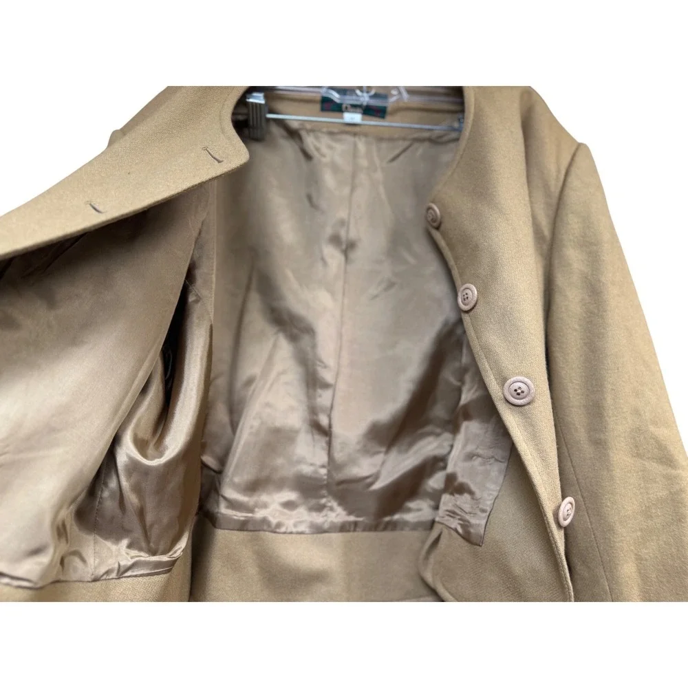 Orvis Women100% Wool Camel Tan Collarless Cropped Blazer Jacket Size 14 USA Made